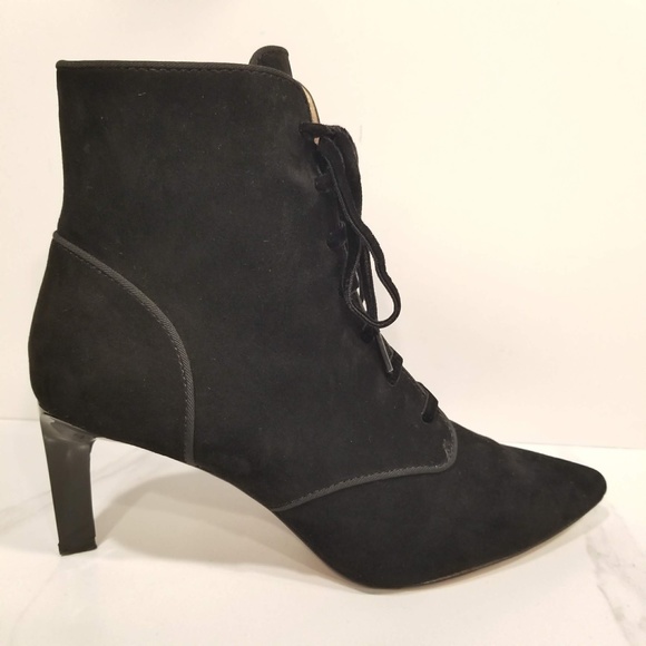 AD & Daughters Black Suede Lace Up Zip Ankle Boots Pointed Toe Heels Womens - Picture 4 of 11